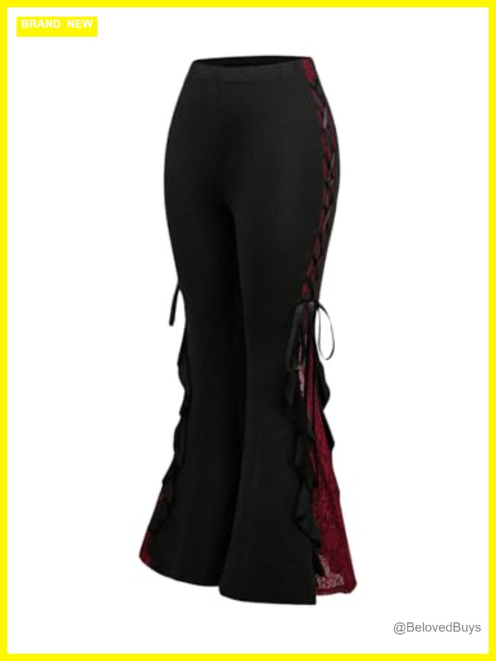 Y2k Goth Lace Bell Bottom Flare Pants Grunge Ruffle Lace Up